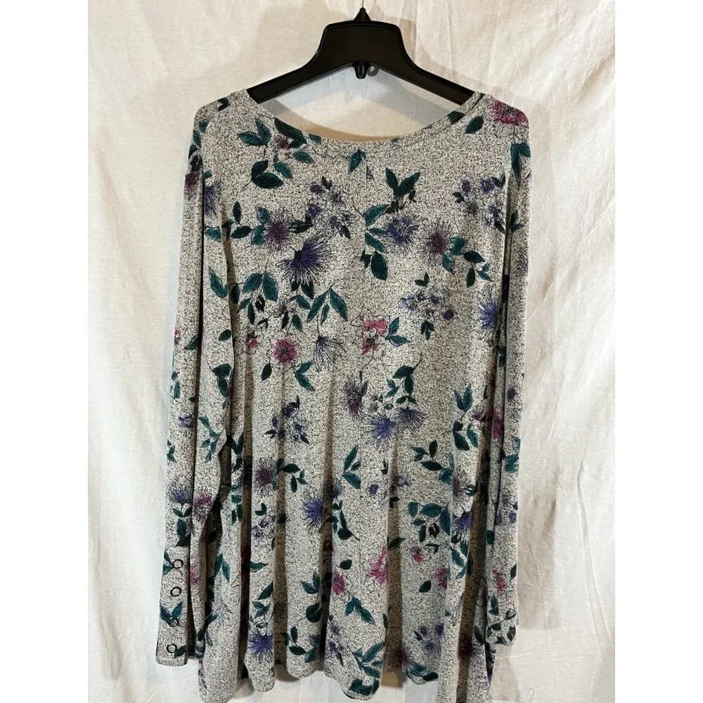 Lane Bryant Women’s 18/20 Gray Floral Long Sleeve Long Length Blouse - Picture 6 of 9